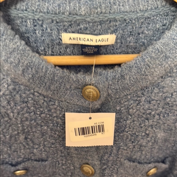 American Eagle Blue chunky knit Cardigan with silver Buttons size small - Picture 4 of 6